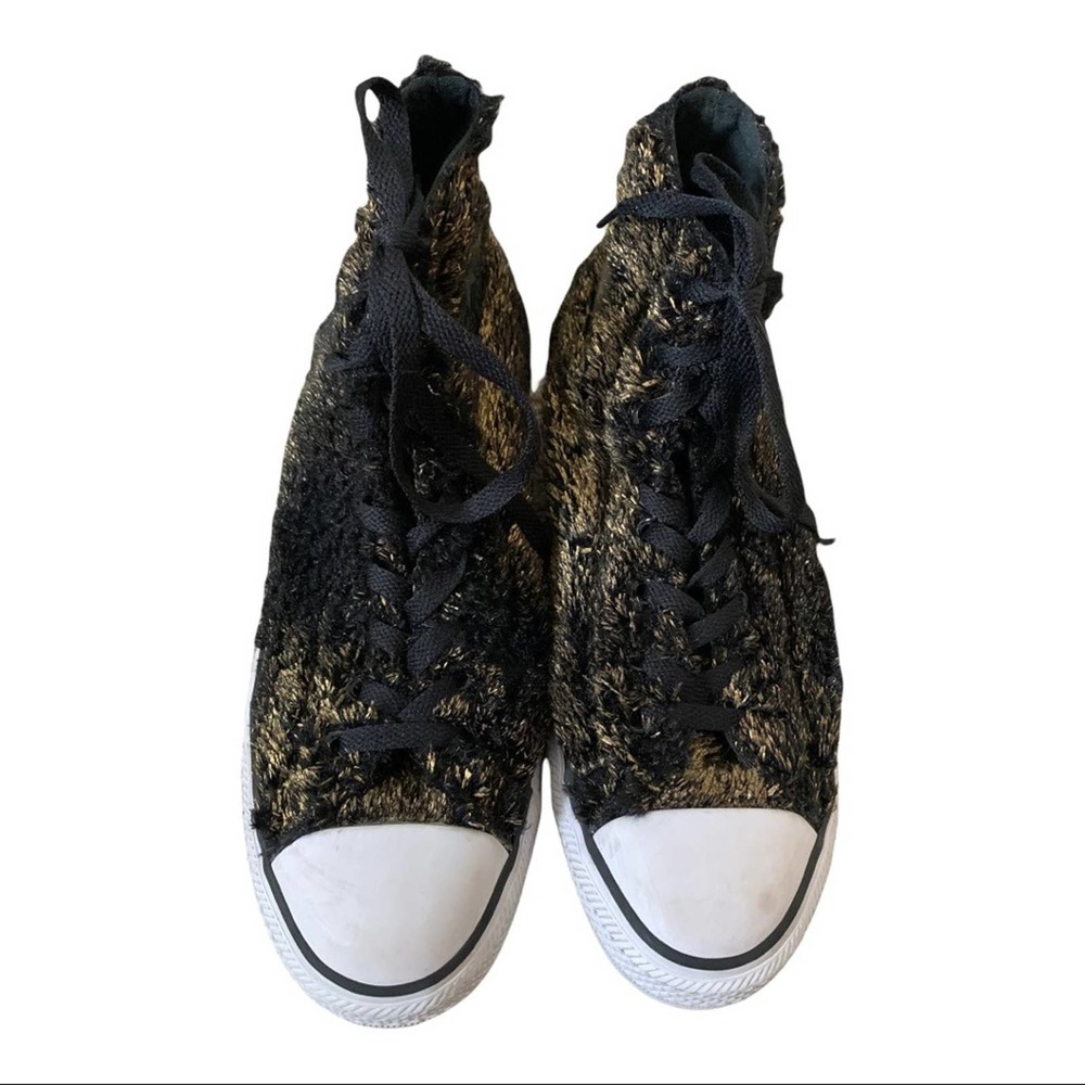 Converse black and gold fur high tops size 10 - Picture 5 of 9